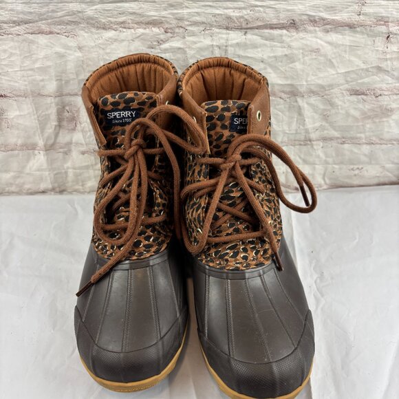 Sperry Girls Youth 6 Leopard Print Waterproof Rubber Port Duck Boots - Picture 4 of 11